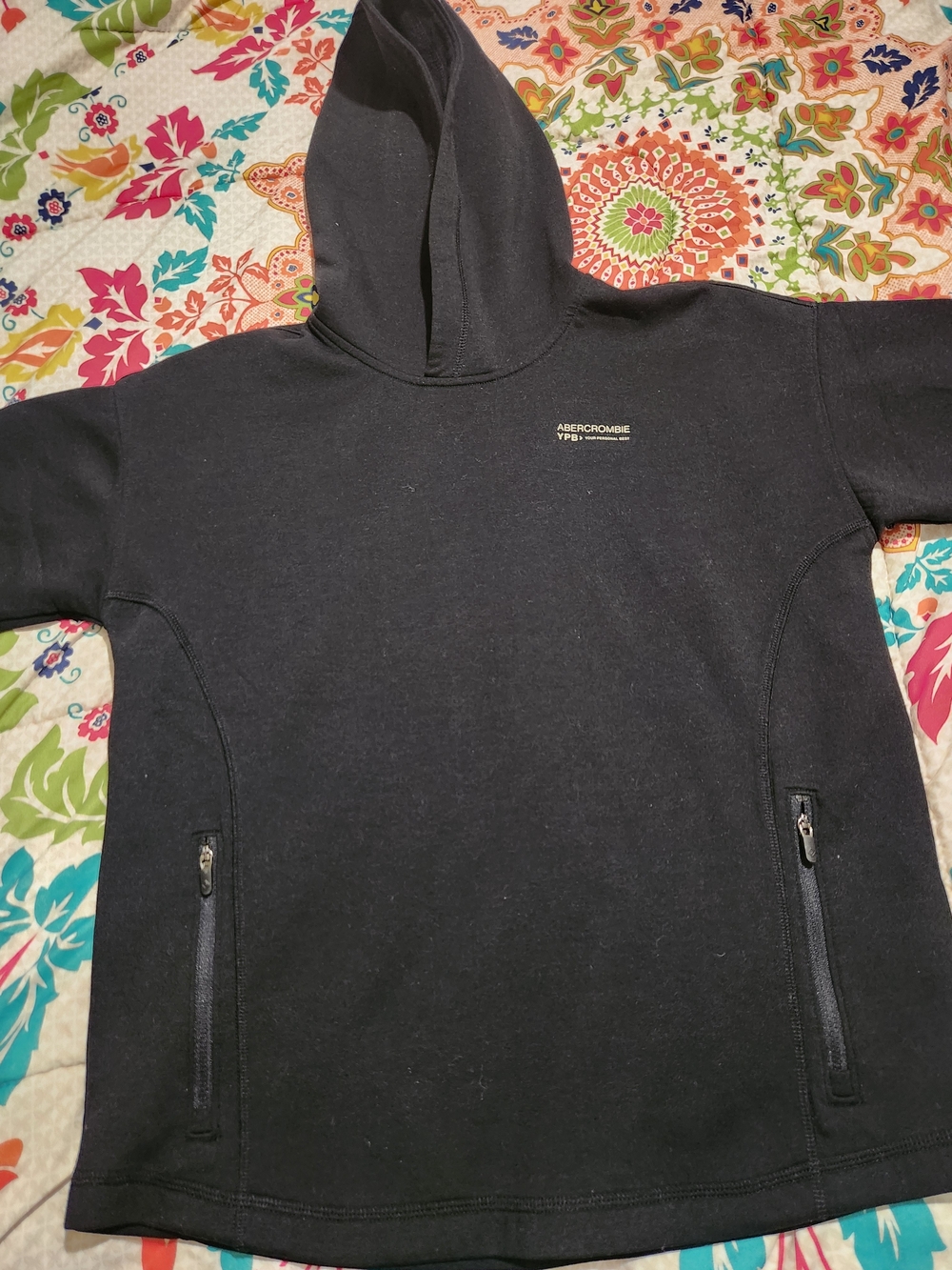Abercrombie & Fitch Kids Black Pullover Hoodie with Zippered Pockets